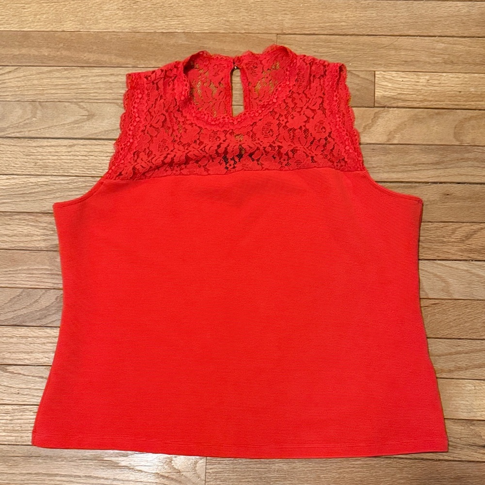 New York & Company Vibrant Red Lace Blouse